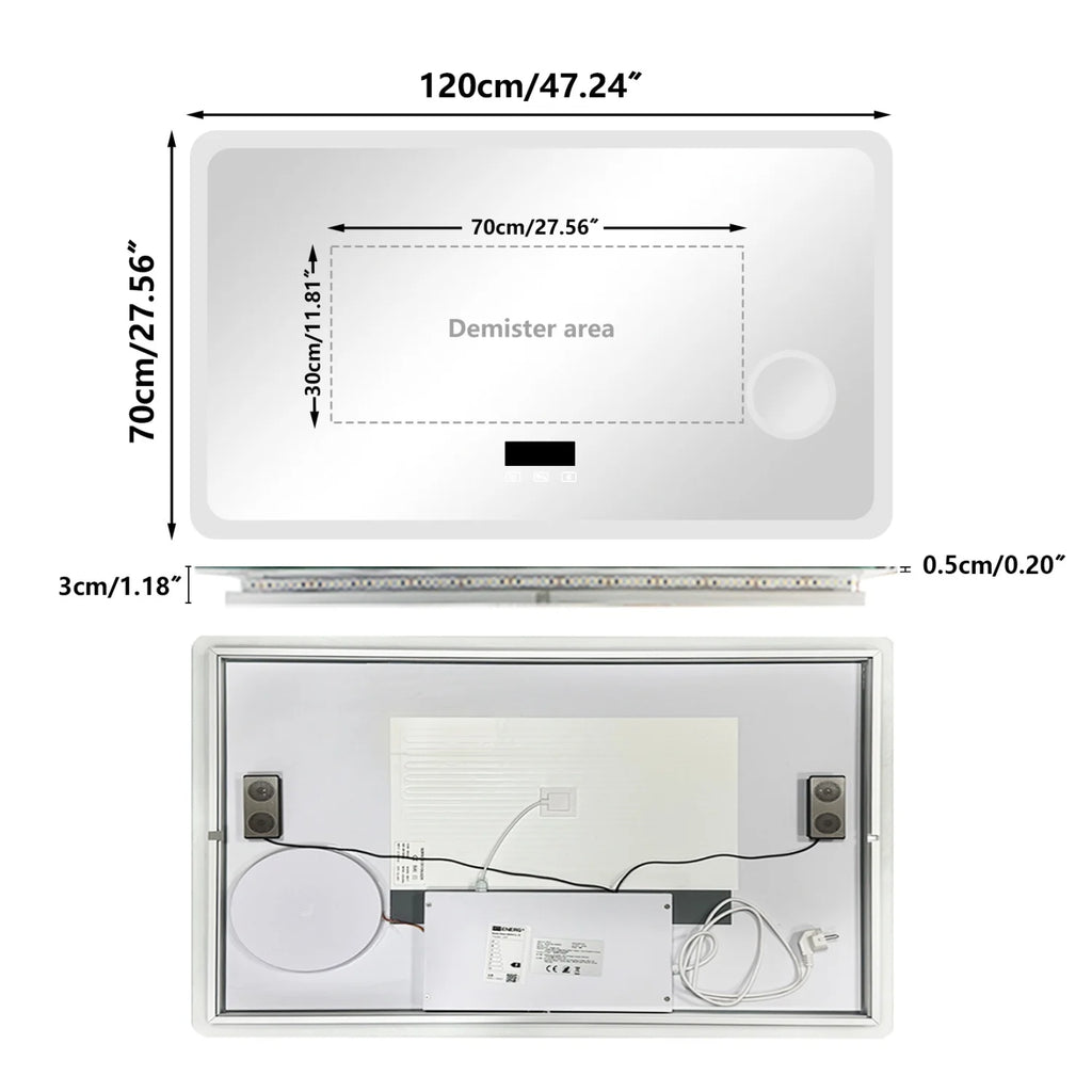 LED Bathroom Mirror with Bluetooth Dimmable Backlit Vanity Mirror with 3X Magnifier and Screen Display