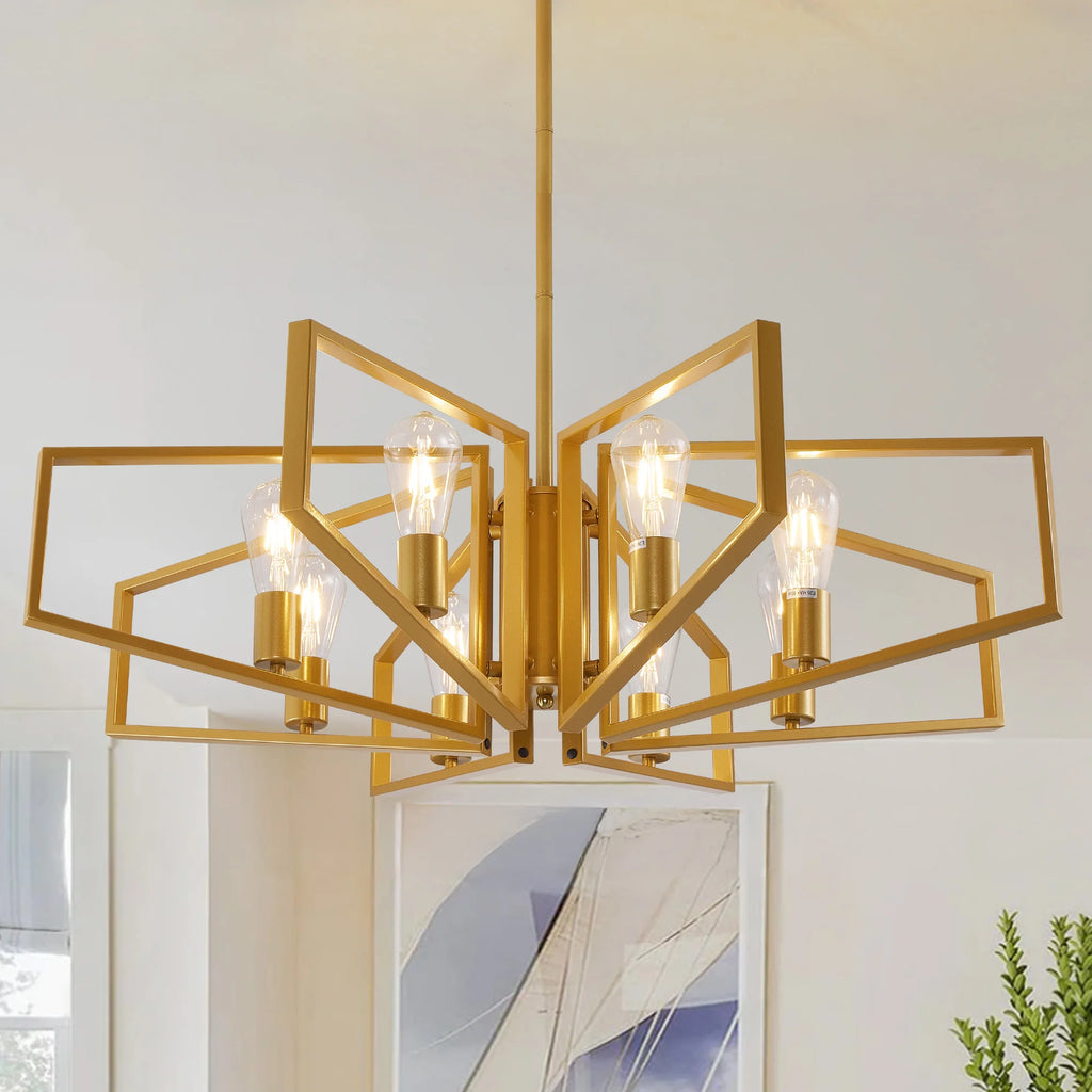 Modern 8-Light Geometric Chandelier Metal Pendant Light , Black or Golden Frame