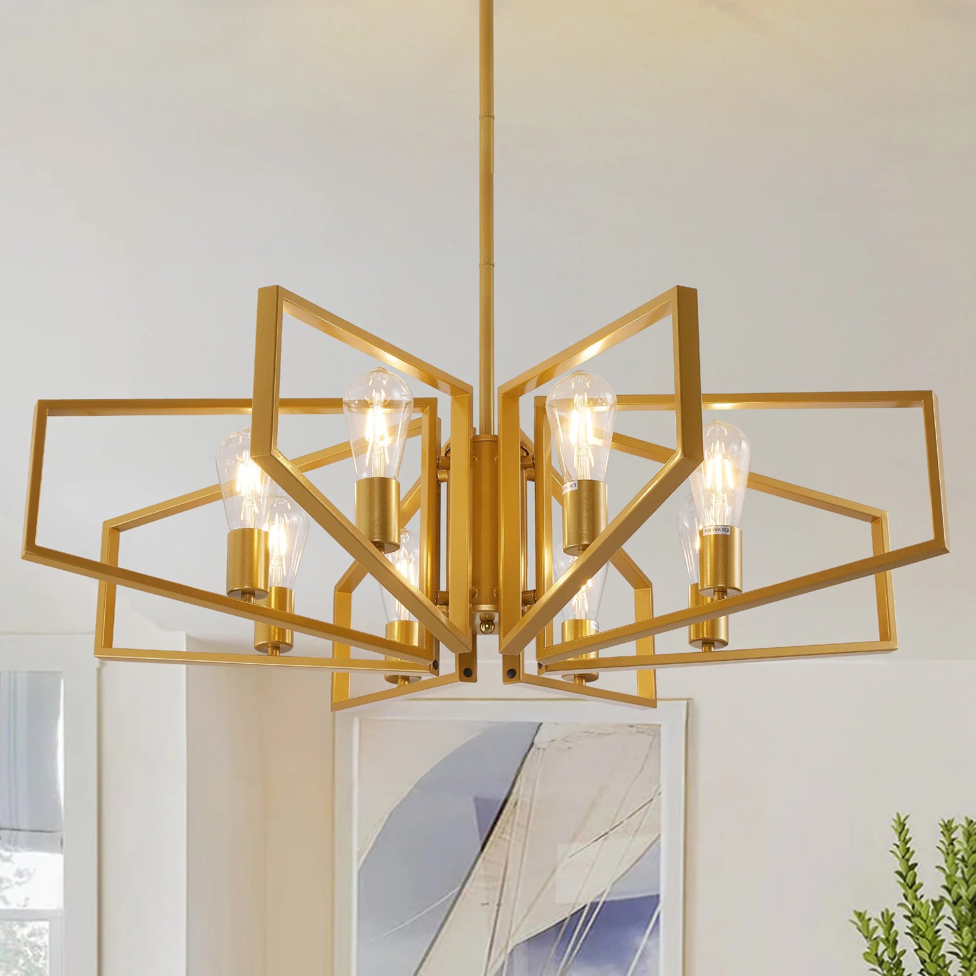 Modern 8-Light Geometric Chandelier Metal Pendant Light , Black or Golden Frame