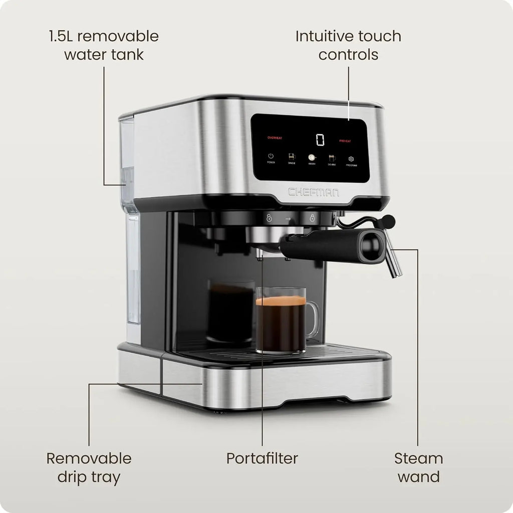 Fresh Espresso 15-Bar Pump Espresso Machine with Steam Wand