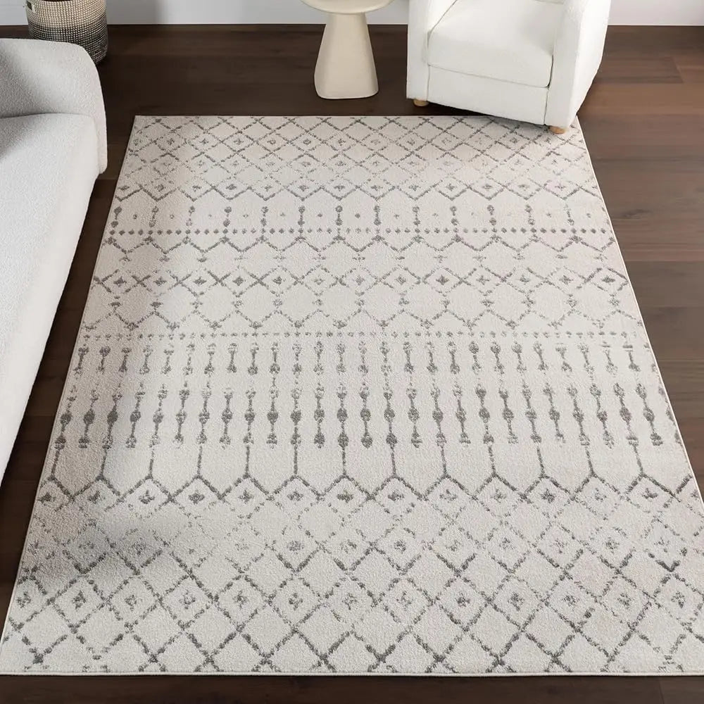 5X7 Moroccan Blythe Area Rug, Grey, Faded Bohemian Design