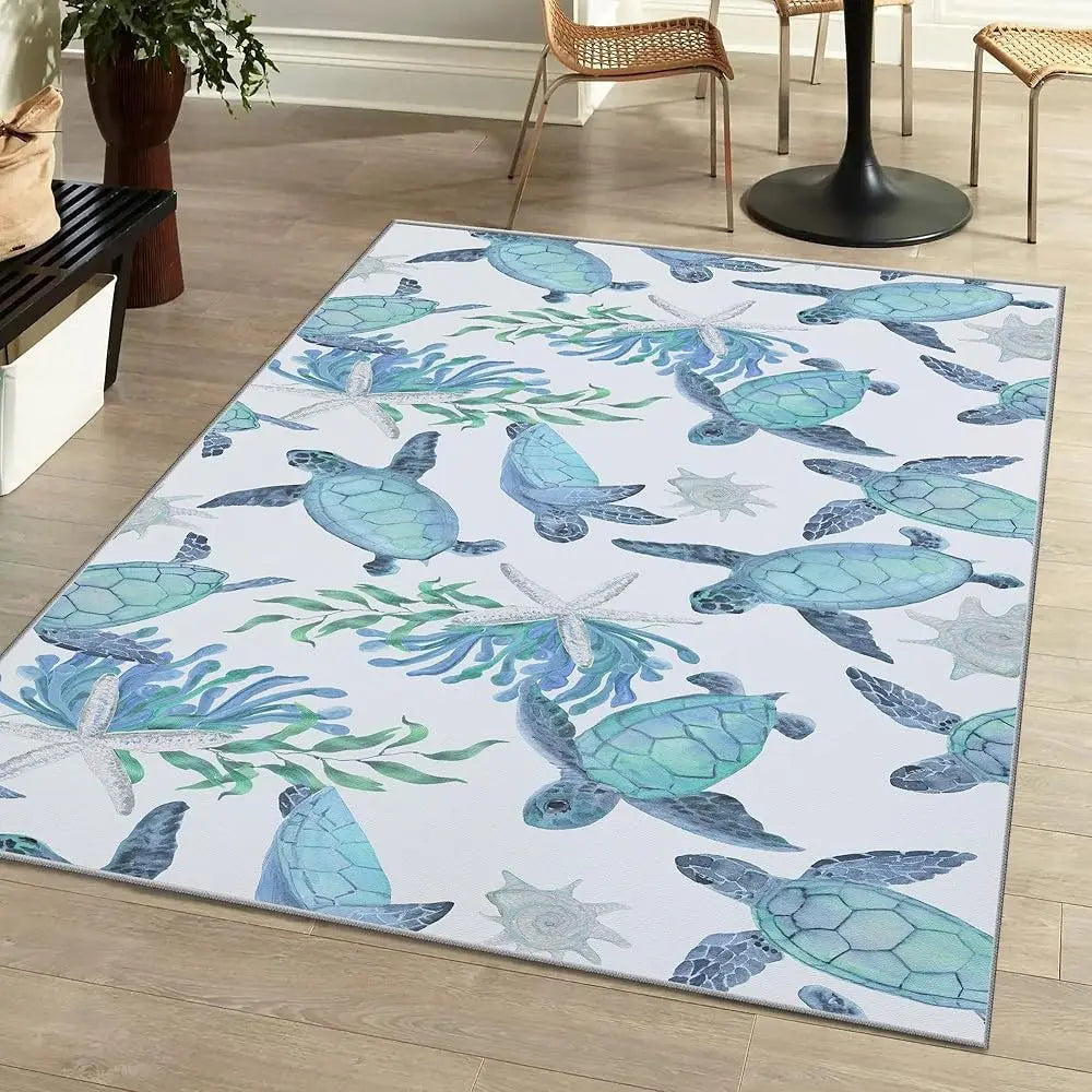 Coastal Sea Turtles Area Rugs Beach Themed Nautical Non Slip