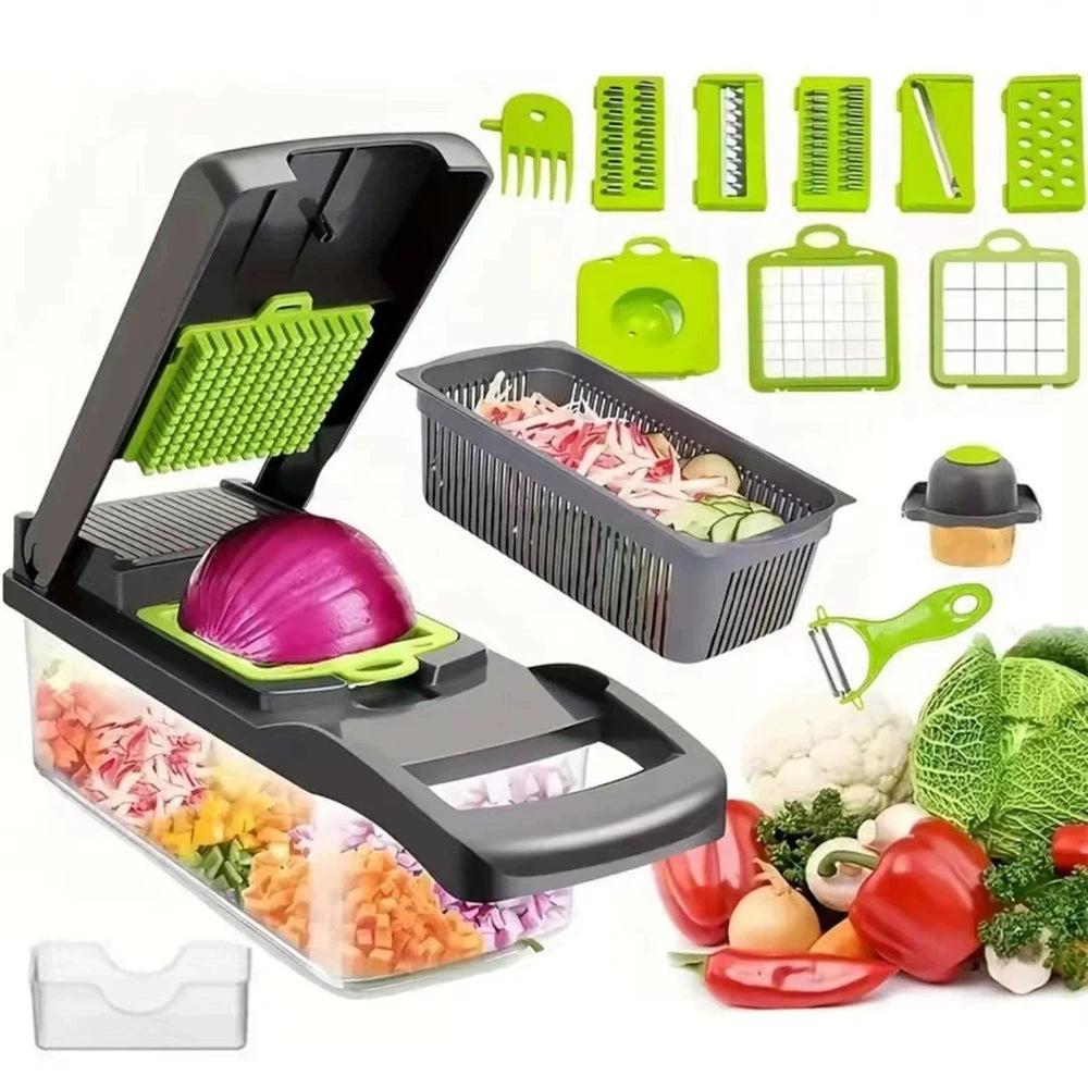 Upgraded Vegetable Chopper, Multi-Functional Easy Safe Kitchen Slicer Dicer