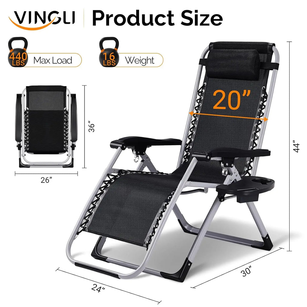 Padded Zero Gravity Chair, Lounge Chair with Removable Cushion & Tray