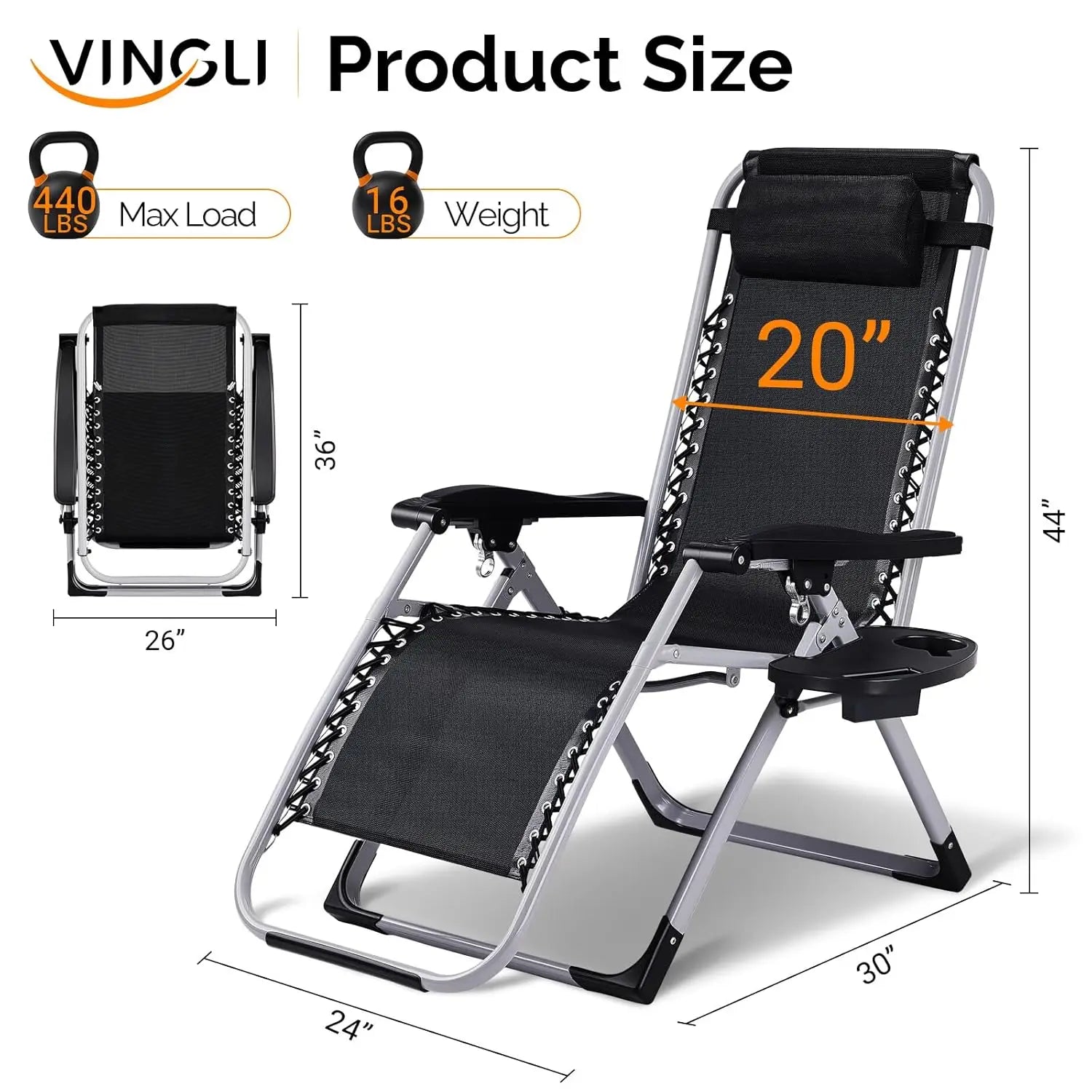 Padded Zero Gravity Chair, Lounge Chair with Removable Cushion & Tray