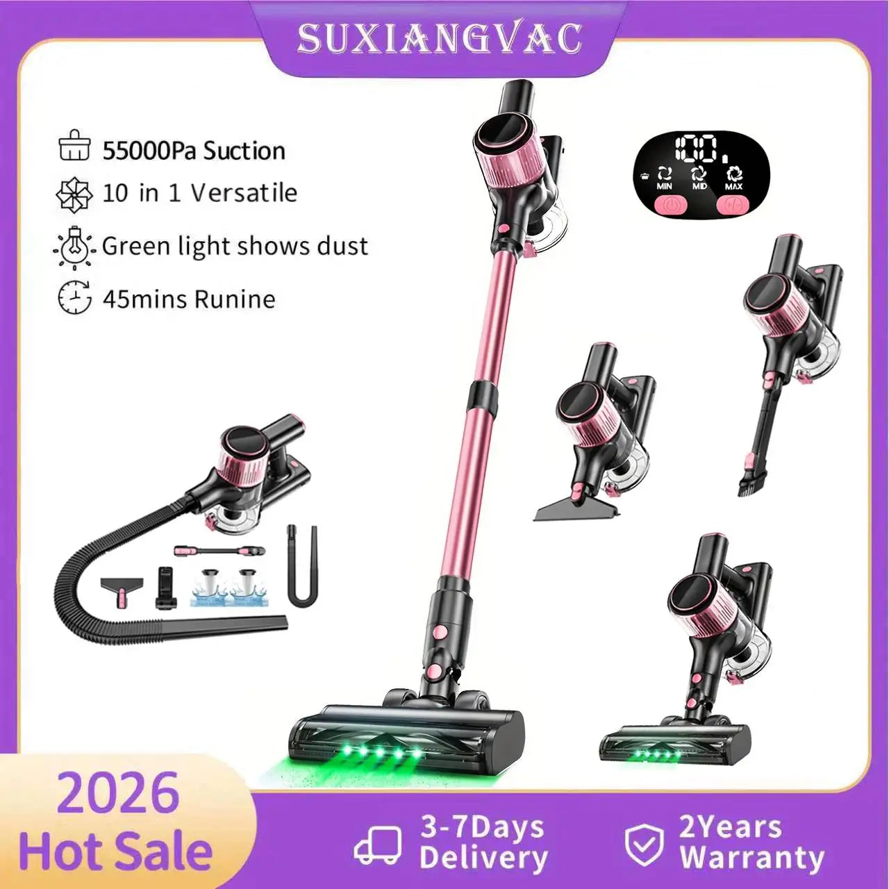 Cordless Vacuum Cleaner, 500 W/45min 10 in 1 Powerful Stick Vacuum Cleaner