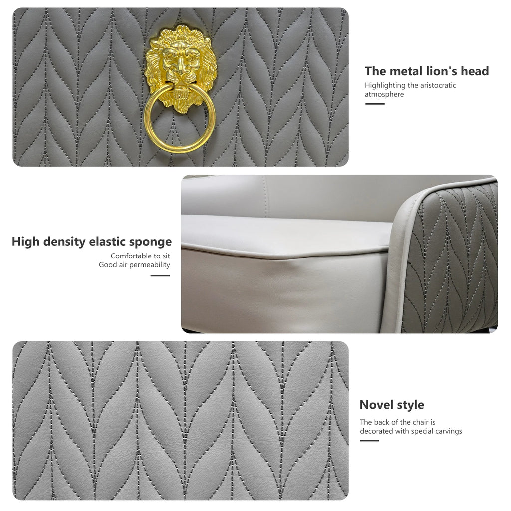 Modern PU Leather Set of 2 Dining Chairs with Metal Legs Lion Head Pull Ring