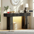 Lights up! 60in Power Outlet RGB Console Table, Thick Wood