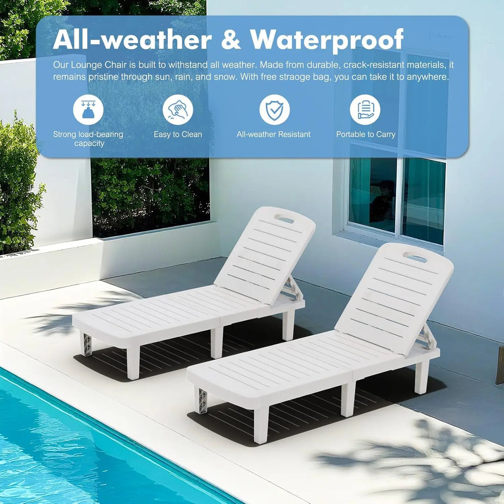 Durable Oversized Waterproof Adjustable Resin Chaise Lounge Set 2 More Colors