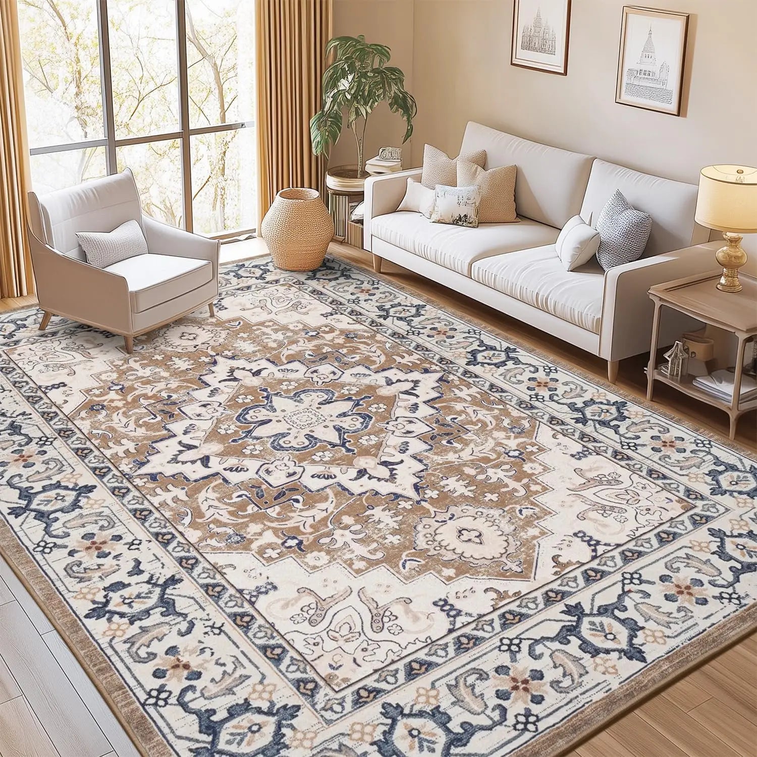 UPGRADE your home with a Vintage Boho Area Rug 8x10 , Floral Brown