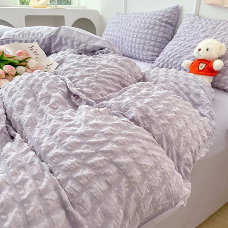 3pcs Pink seersucker Duvet Cover Set (1*Duvet Cover + 2*Pillowcase) other color options