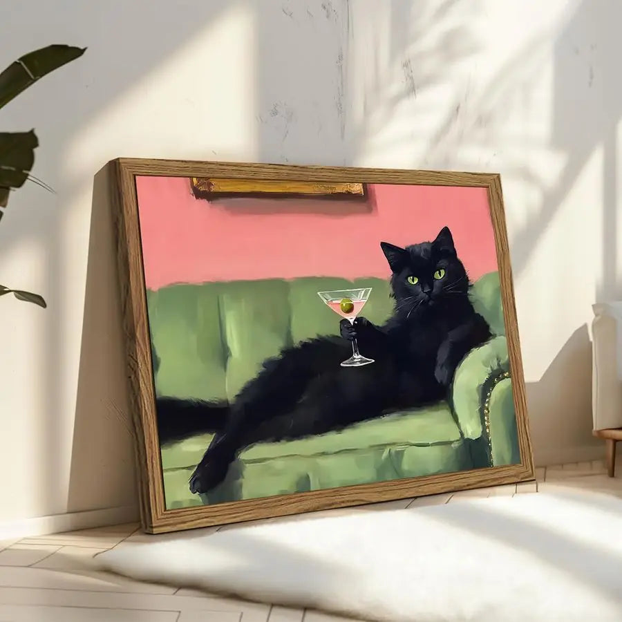 Black Cat Martini Wall Art, Bar Cart Decor