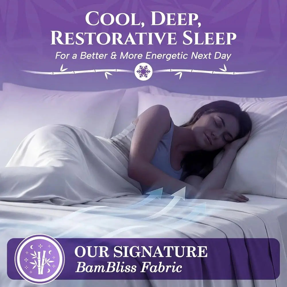 Cooling Sheets Set for Hot SleepersKing Size 6-Piece Bamboo Viscose  - Cloud Soft(White)