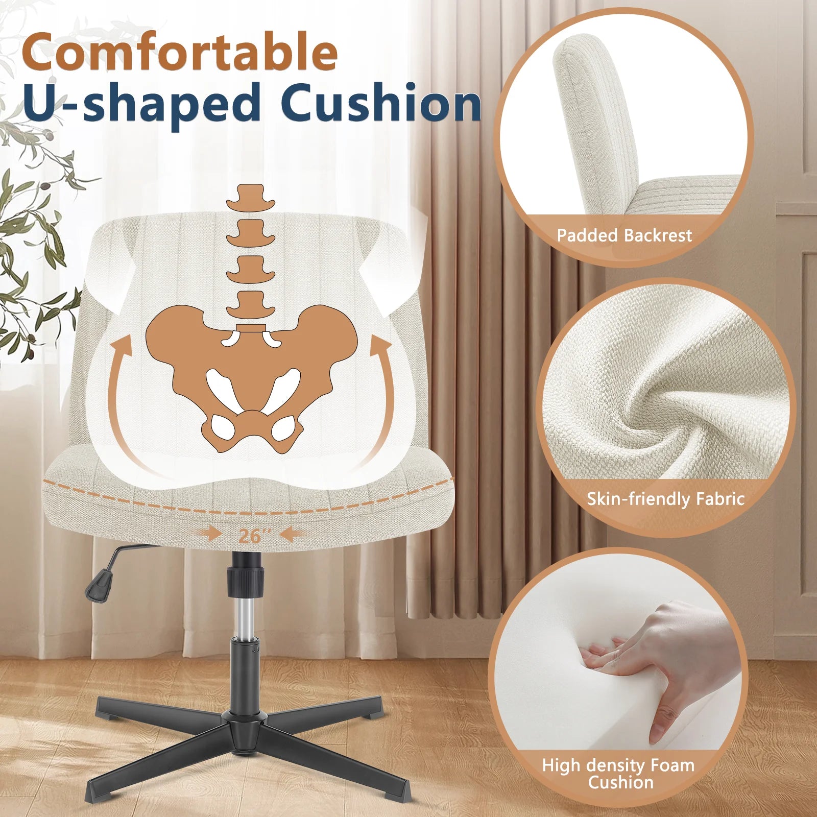 Durable Wide Seat and Cross Legged Office Chair