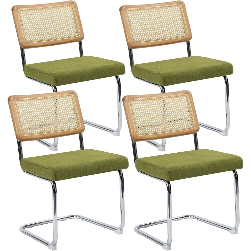 Modern Rattan Cane Dining Chairs or Barstools , Chrome Base,