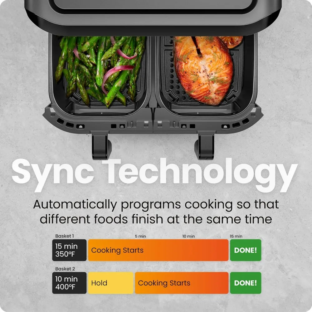CHEFMAN 6 Quart Dual Basket Air Fryer Oven Easy View Windows