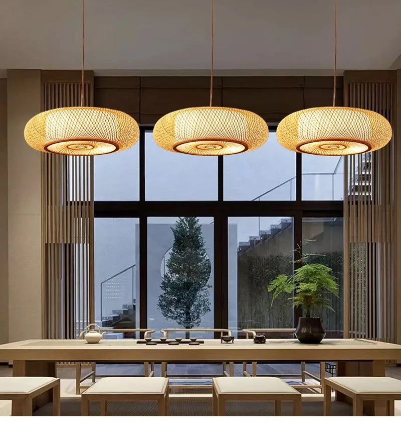 Bamboo Woven Ceiling Lamp Japanese  Circular Pendant Light
