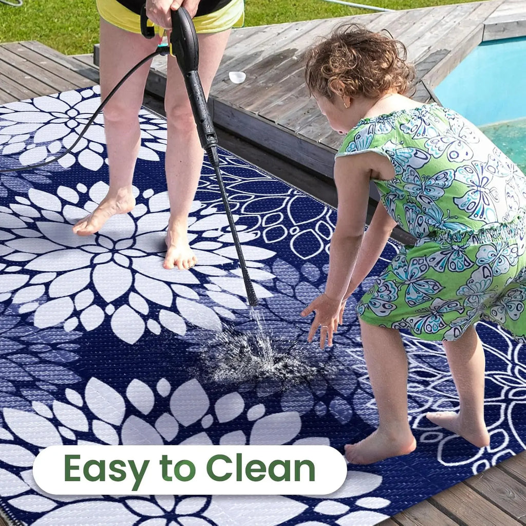 Waterproof Reversible Outdoor Rug, 5' x 8' Blue Mat