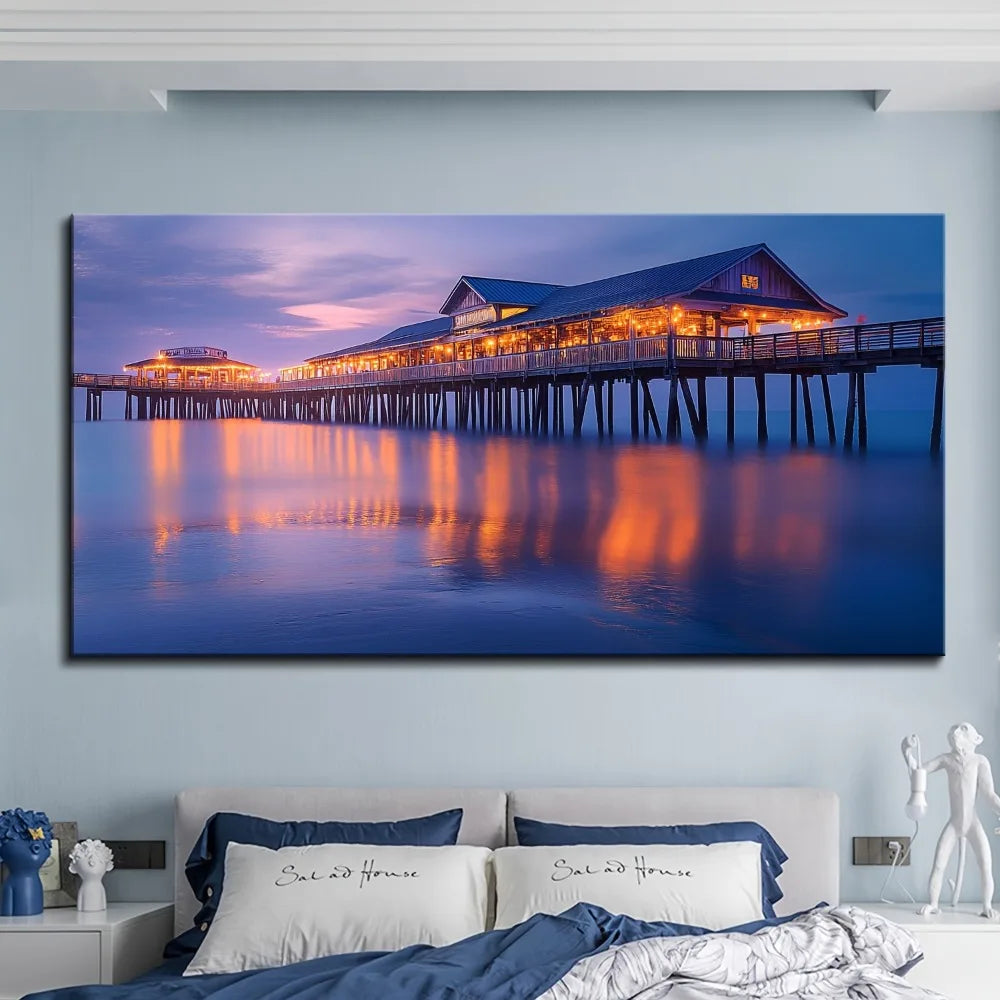 Wharf Sunset Lake print painting