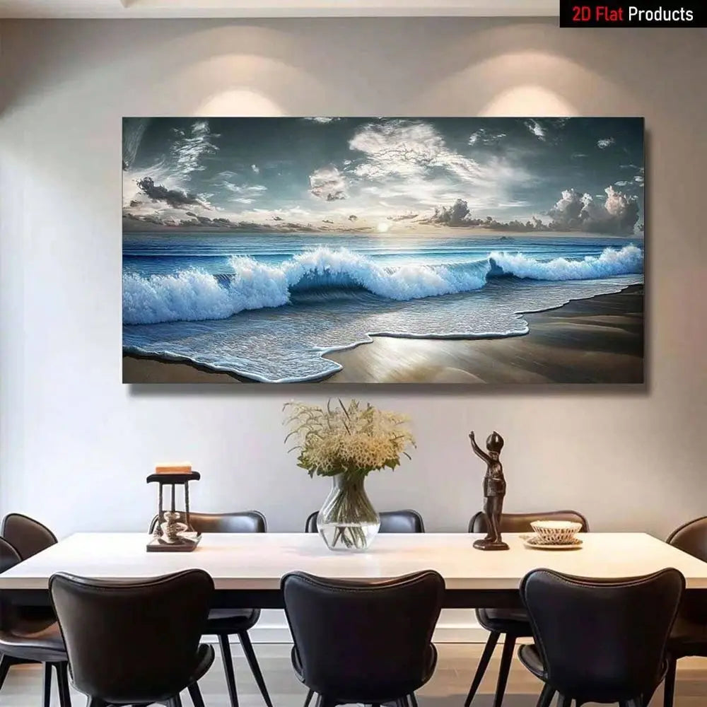 Ocean Waves Seascape, Beach Scenery,  Large Frame Canvas Painting Art Print