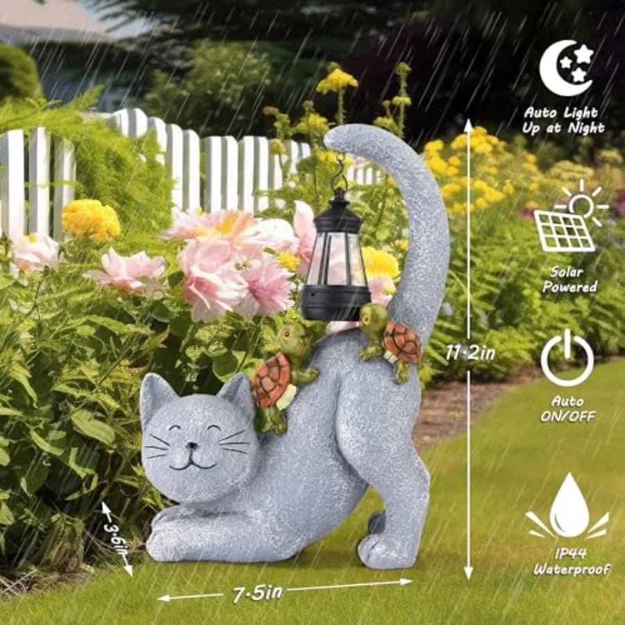 Miss Cat Outdoor Statue with Solar Lantern,