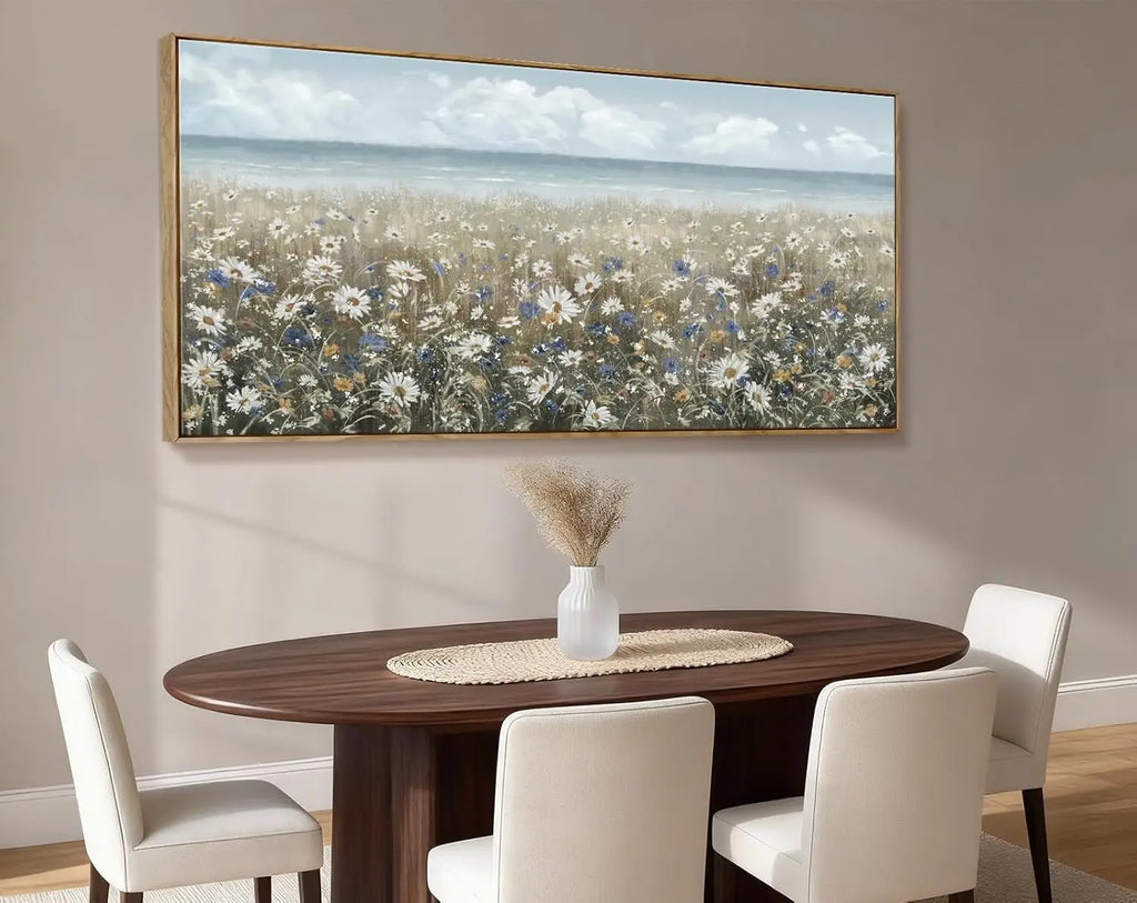 48x24 Coastal Farmhouse Daisy Beach Canvas Wall Art
