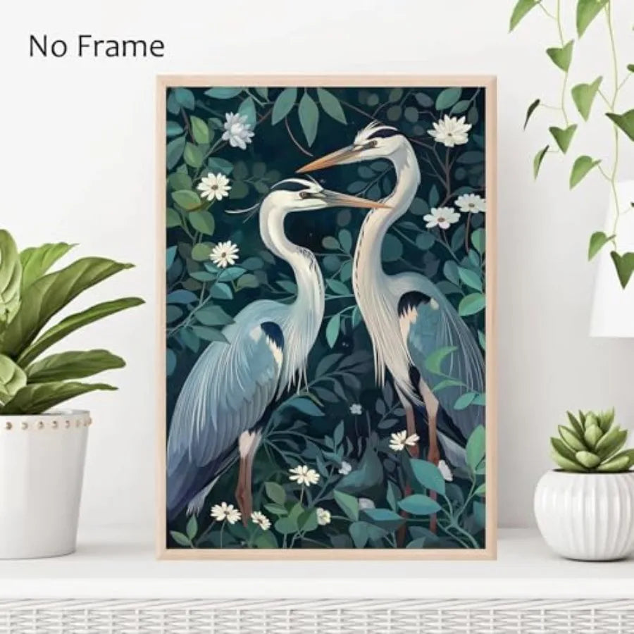 Wall Art Vintage Heron Print only Crane Picture Egret Canvas