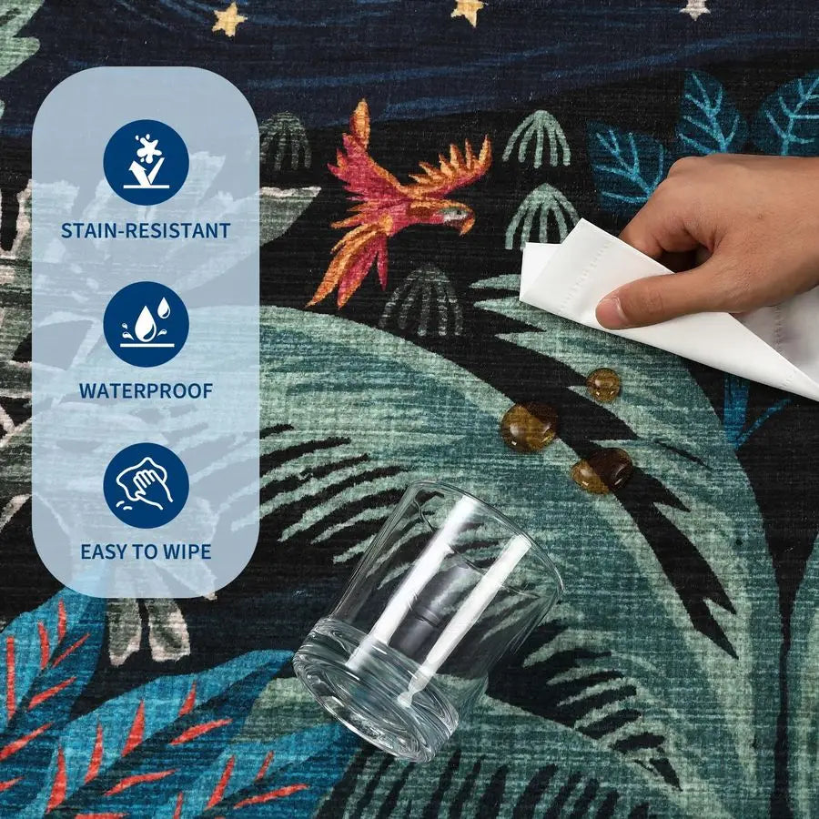 6x9 Area Rug Jungle Green Washable Soft Low Pile Non Slip