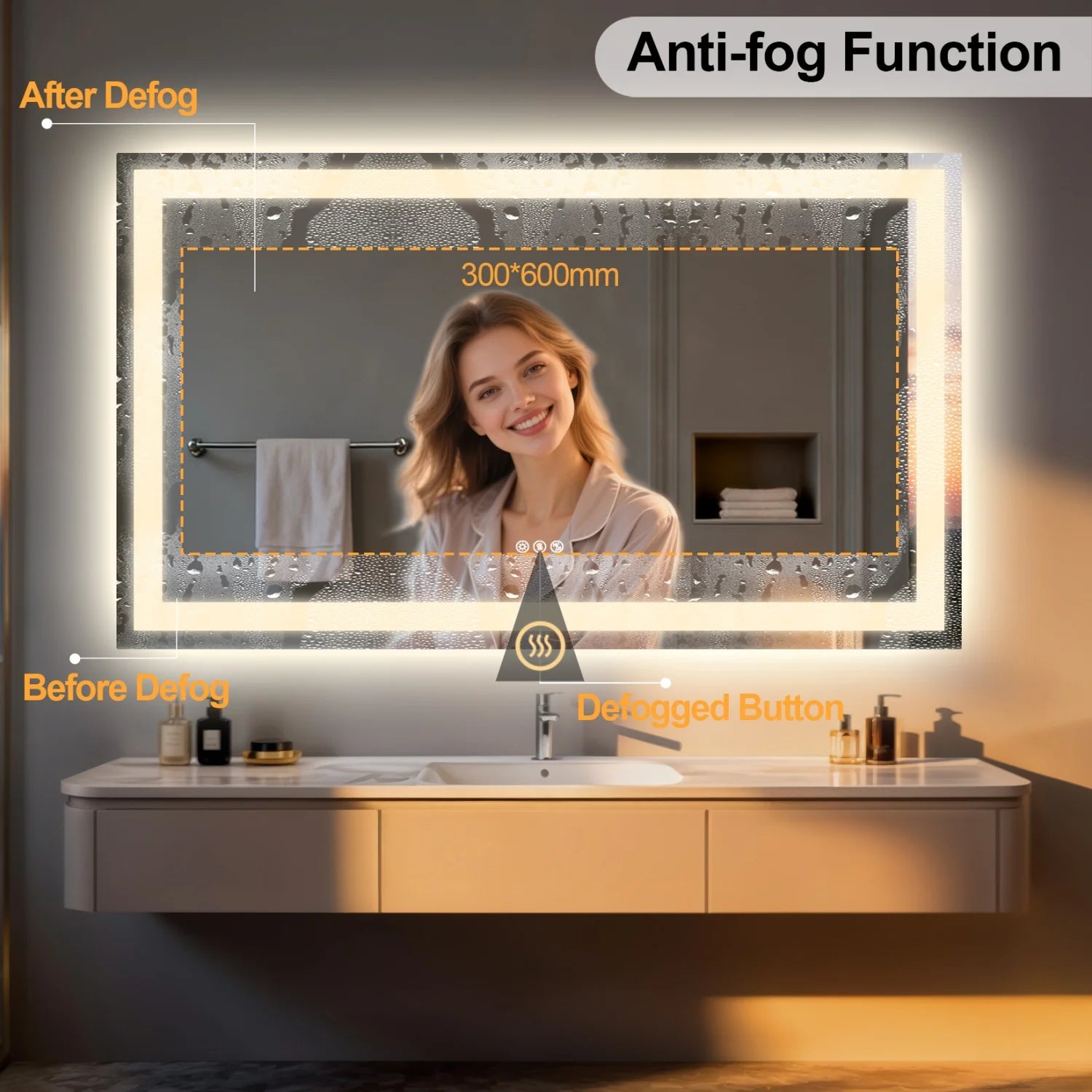 Music!!!! LED Bathroom Mirror Built-in Bluetooth Speaker Anti-Fog Dimmable  3 sizes