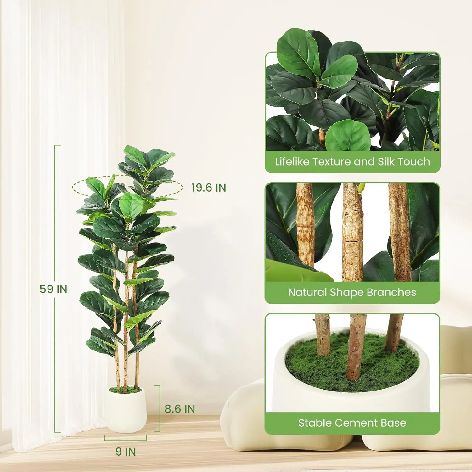 5/6/7 FT Artificial Fiddle Leaf Fig Tree with Pot Faux Trees
