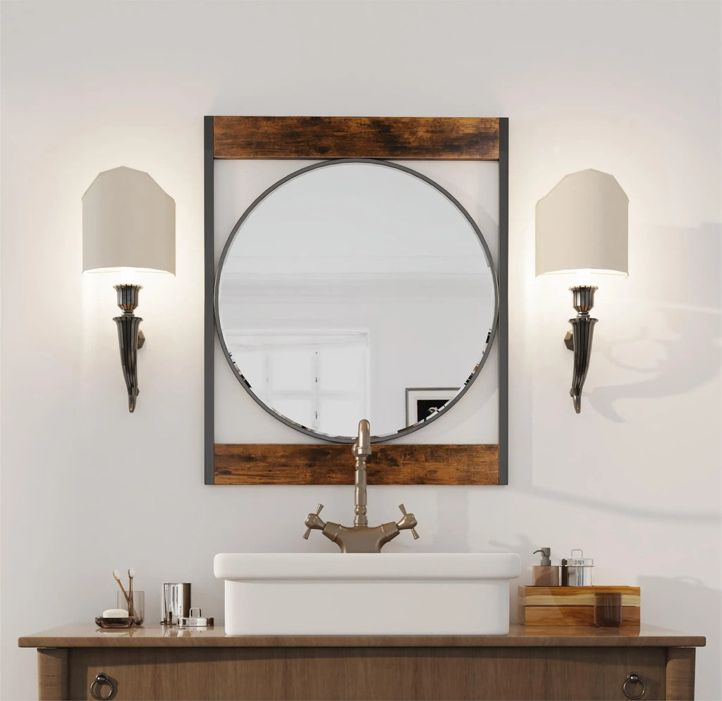 Industrial Metal Wood Frame Mirror 63x76CM