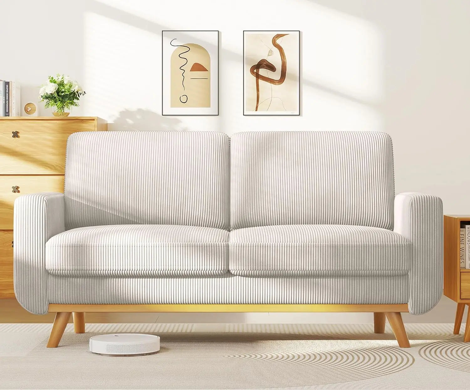 68" Green Loveseat Sofa, Comfy Corduroy with Spring Cushion