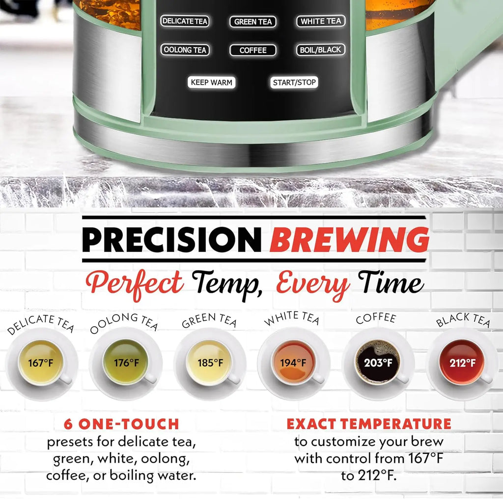 Electric Glass Kettle – 1.7L Programmable Tea & Coffee Brewer