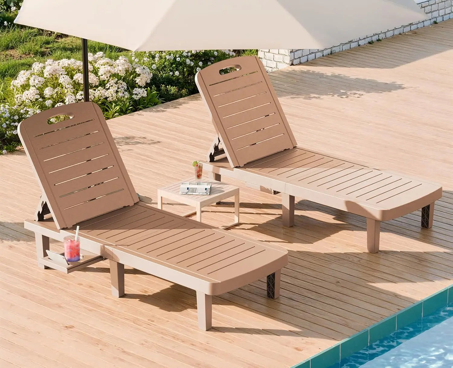 Durable Oversized Waterproof Adjustable Resin Chaise Lounge Set 2 More Colors