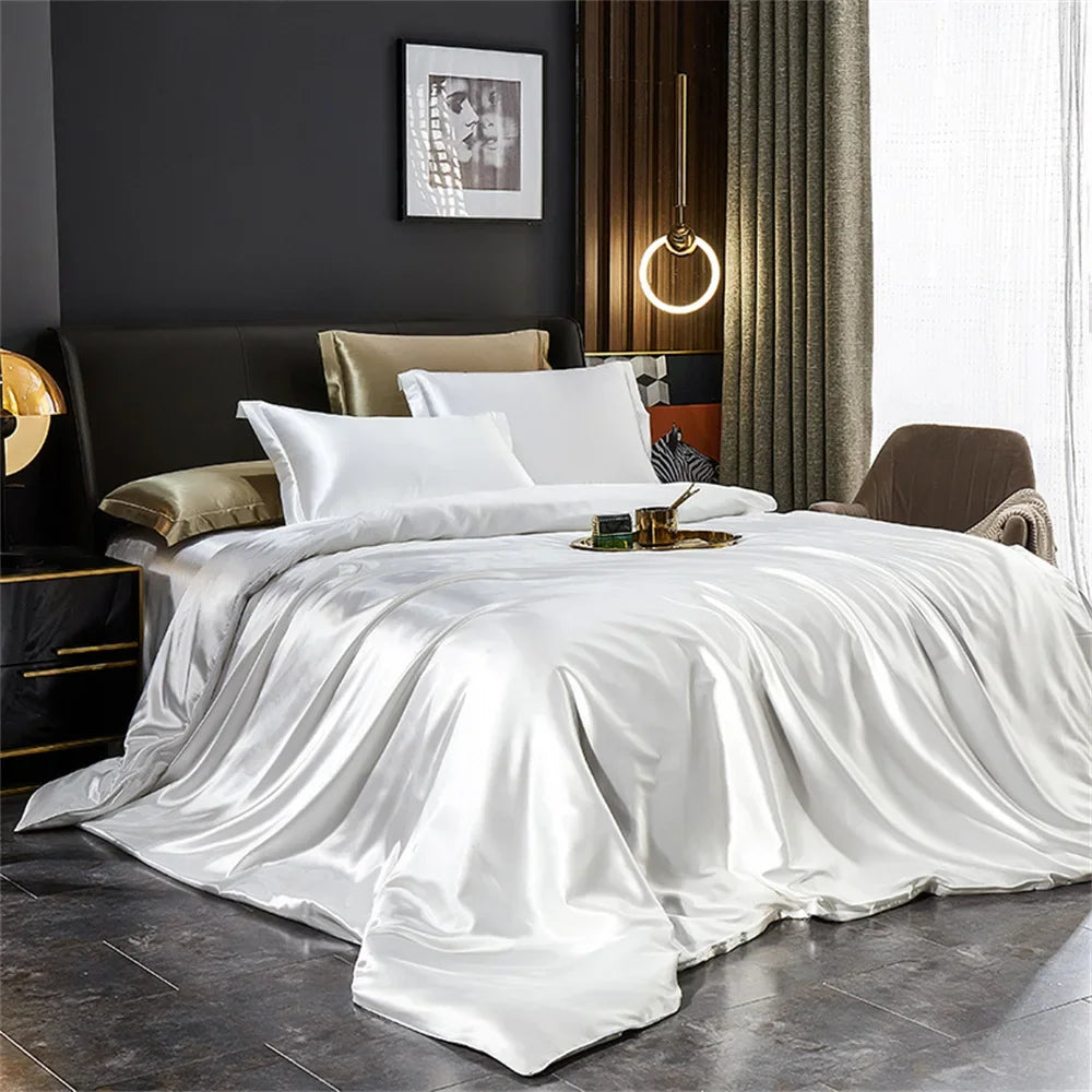 Solid Silk Bedding Set with Duvet Cover Bed Sheet Pillowcases