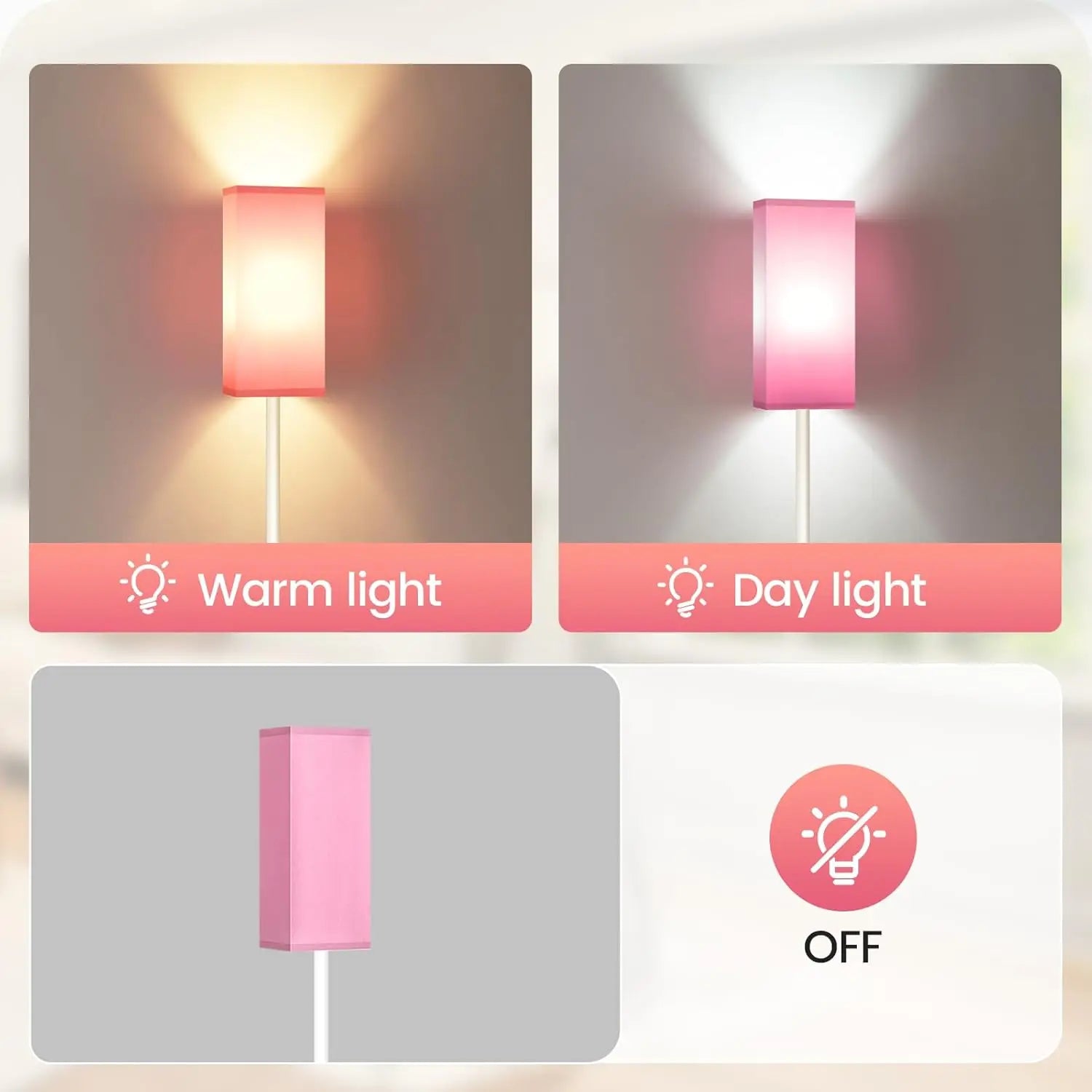 Modern Floor Lamp with Foot Switch, 64.6" Tall, White & Pink