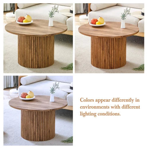 A Modern Circular coffee table with storage.