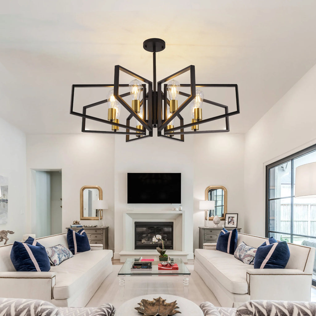 Modern 8-Light Geometric Chandelier Metal Pendant Light , Black or Golden Frame