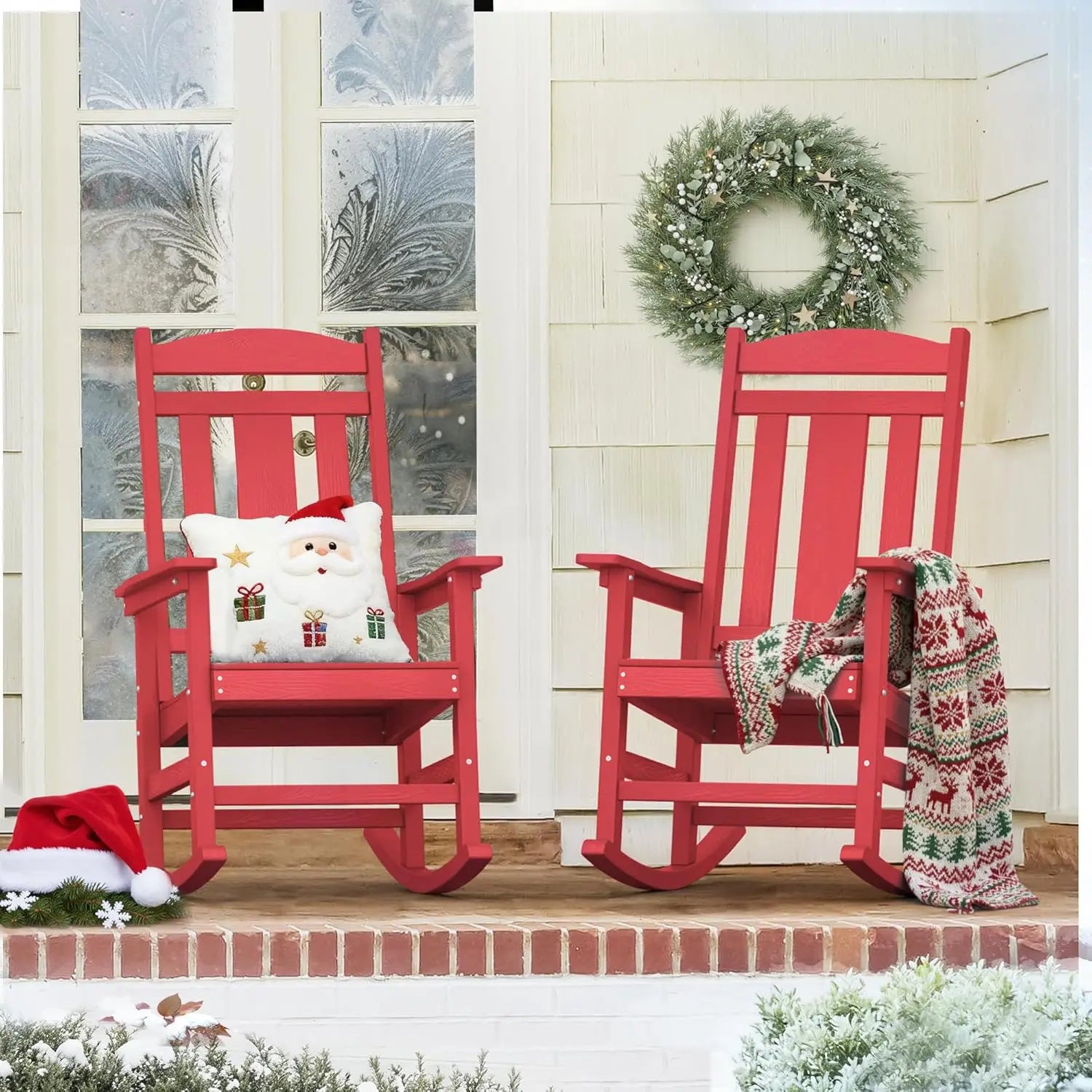 Outdoor Rocking Chairs Set of 2, Weather Resistant Poly Plastic Rocker