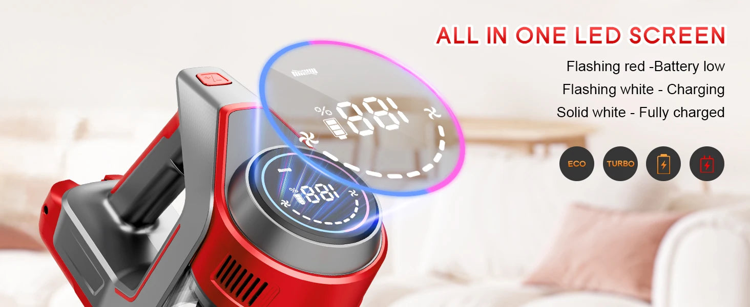 Powerful Cordless Vacuum Cleaner 78KPA 45Min Lightweight Stick Vacuum