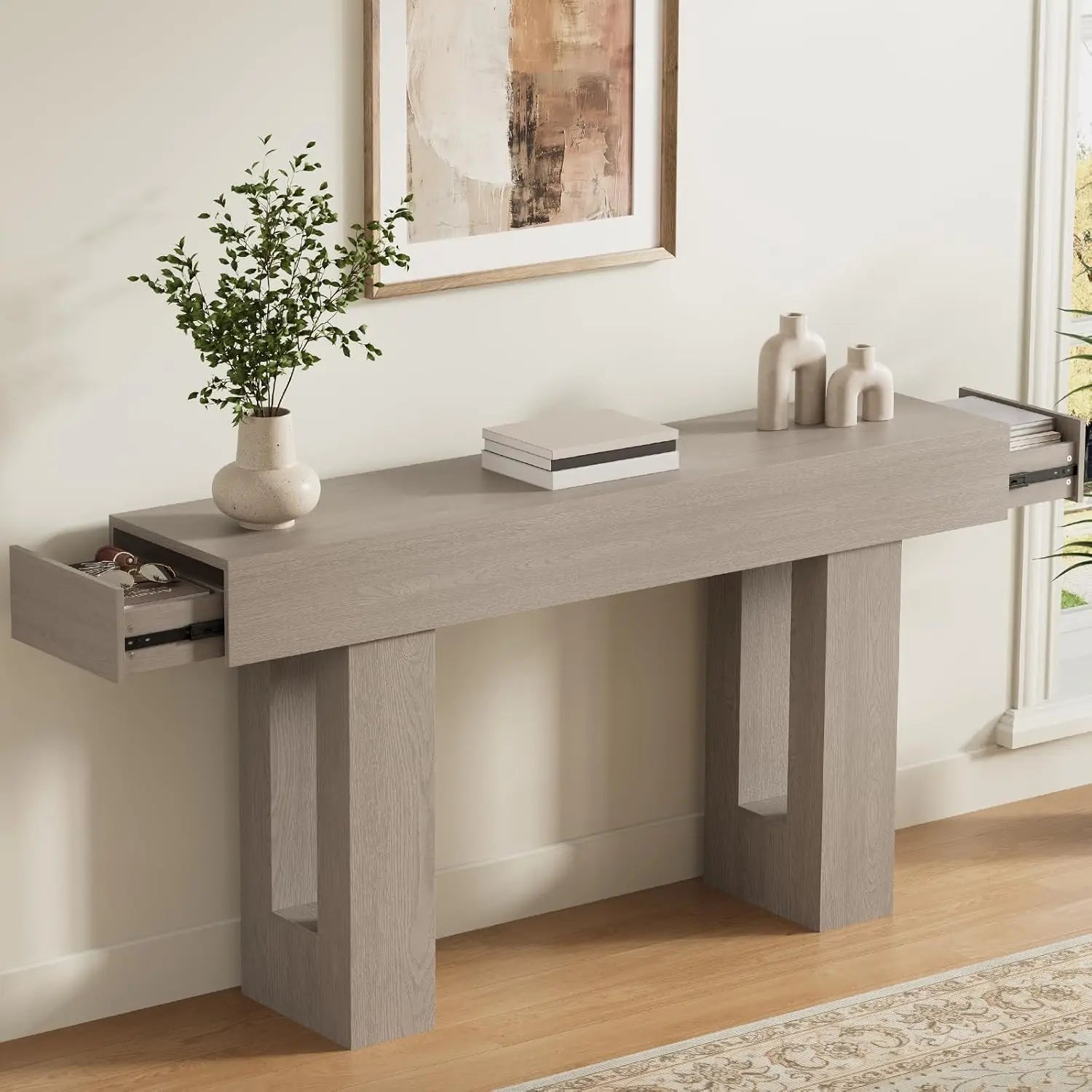 Farmhouse & Rustic Style 63in Long Console Table , see color options