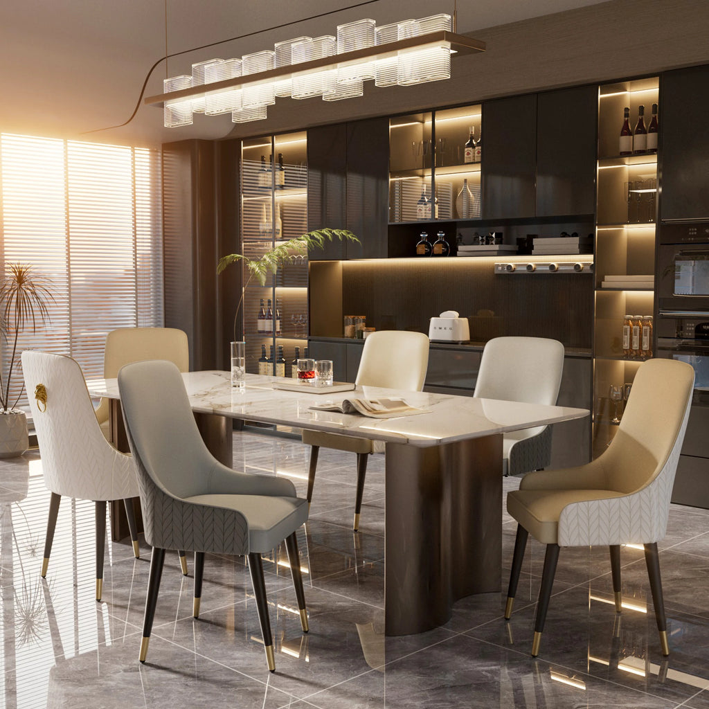 Modern PU Leather Set of 2 Dining Chairs with Metal Legs Lion Head Pull Ring