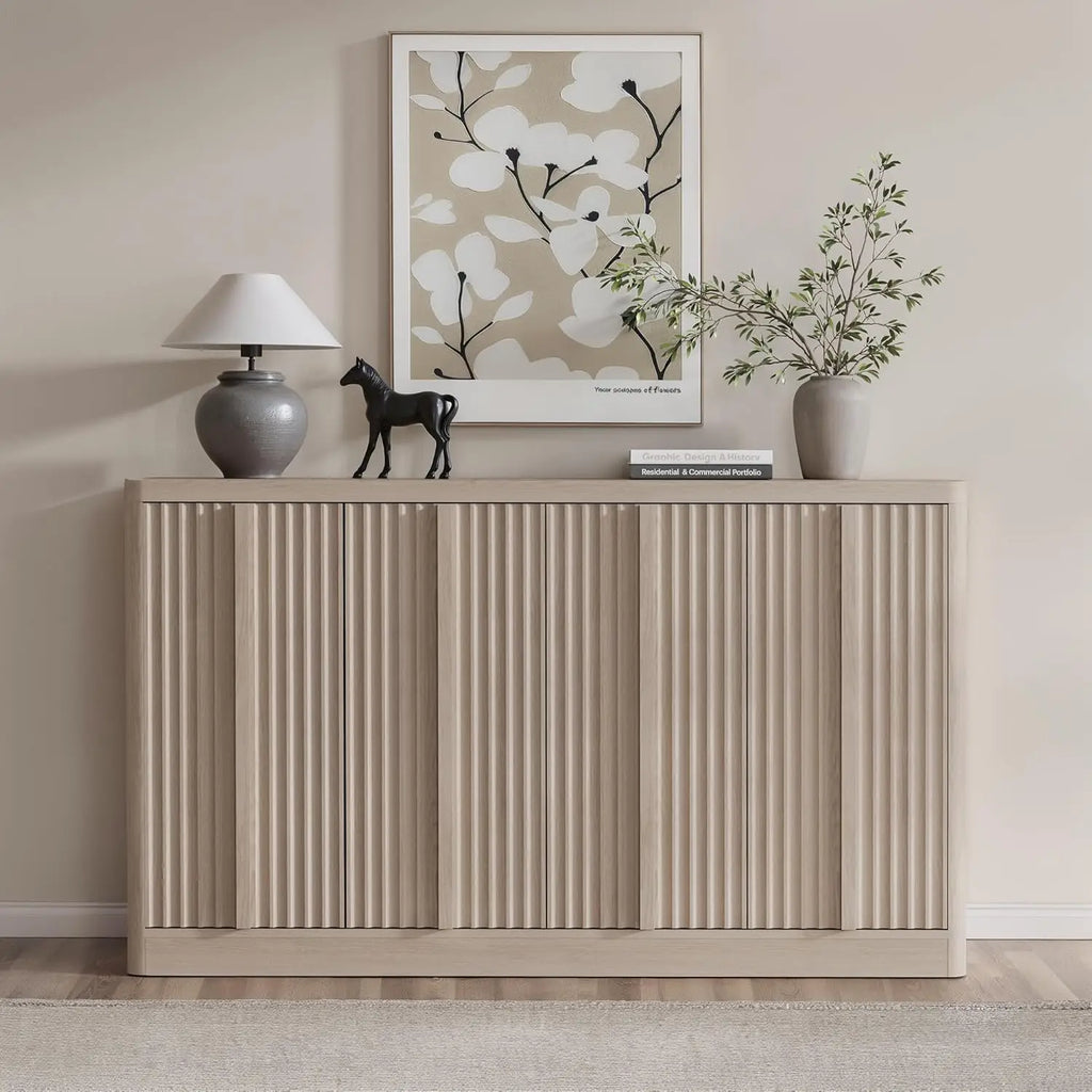 Fluted Buffet Cabinet , 60"Sideboard Buffet Cabinet with 4 Door-Modern Credenza