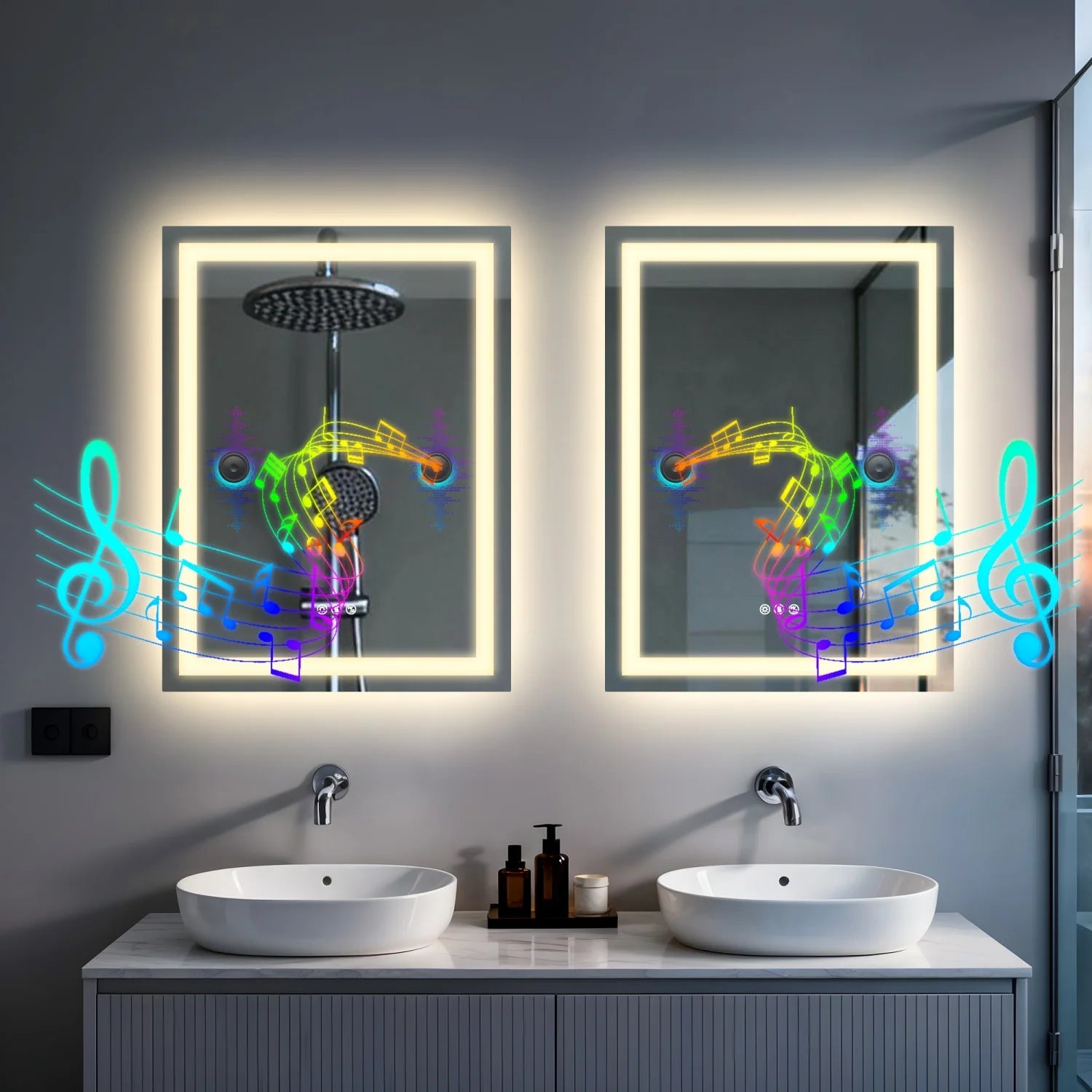 Music!!!! LED Bathroom Mirror Built-in Bluetooth Speaker Anti-Fog Dimmable  3 sizes