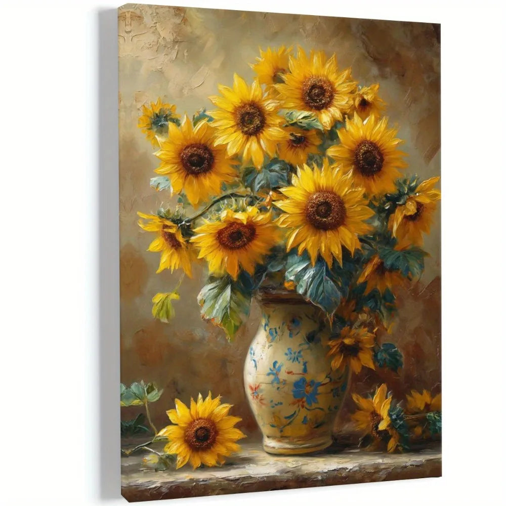 Art Deco Sunflower Canvas Print - Waterproof Wooden Poster Frame