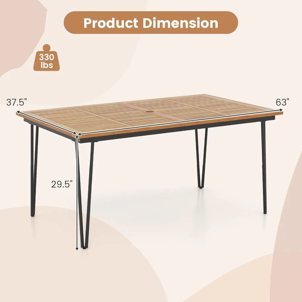 63-inch outdoor dining table, patio dining table for 6 people w/acacia wood