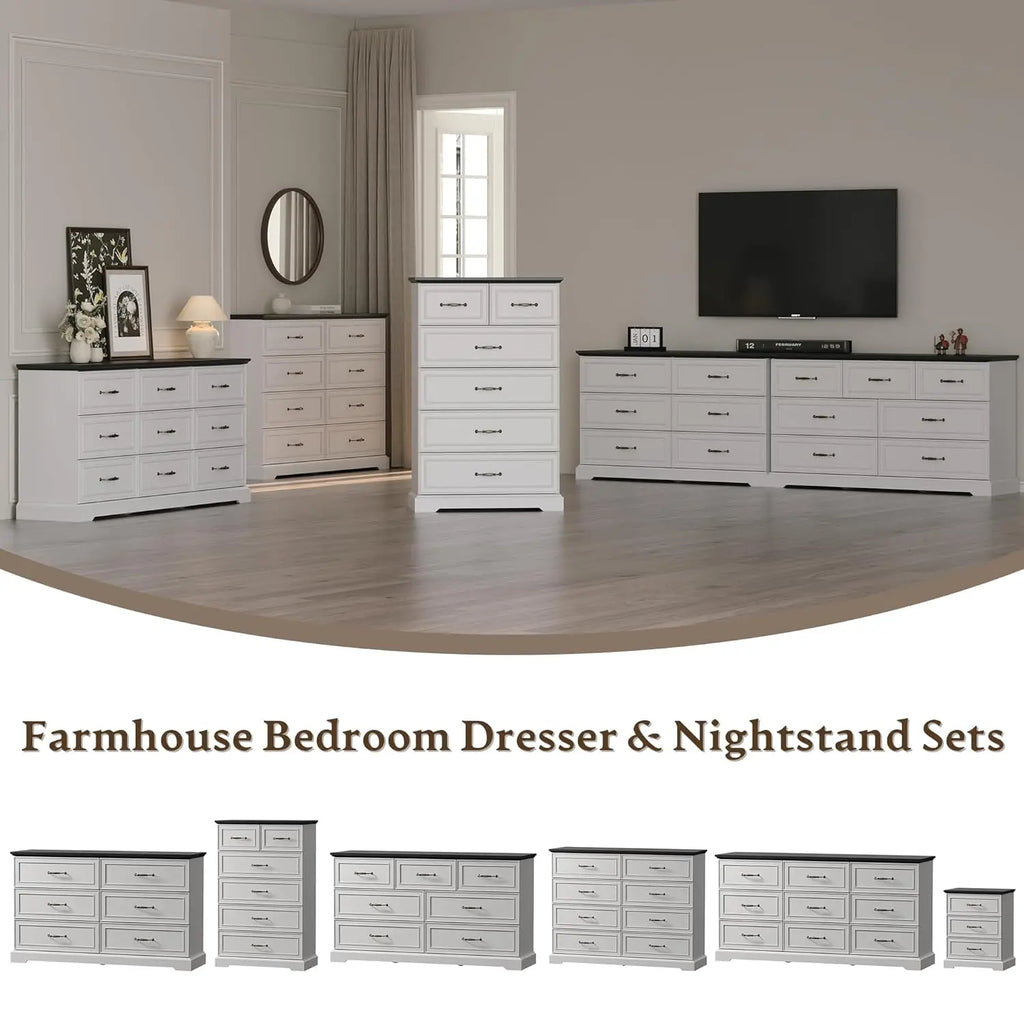 Farmhouse Drawer(9) Rustic Wood Dresser with Deep Drawers & Bar Handles ,63" Wide