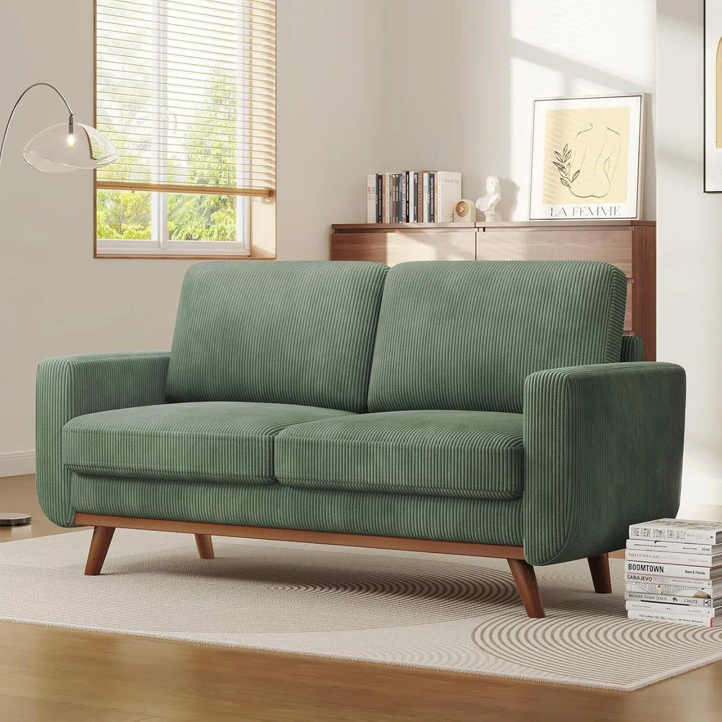 68" Green Loveseat Sofa, Comfy Corduroy with Spring Cushion