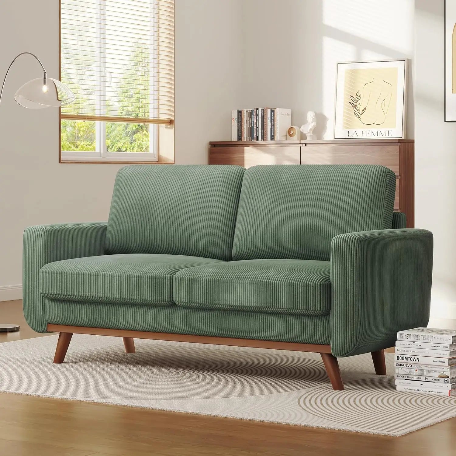 68" Green Loveseat Sofa, Comfy Corduroy with Spring Cushion