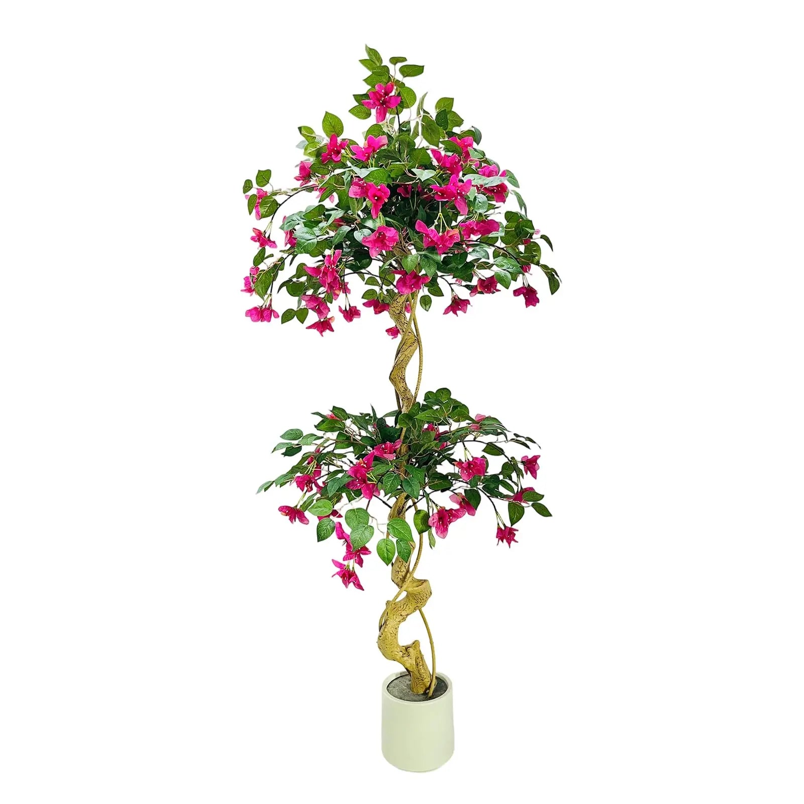 Lifelike Artificial Bougainvillea Tree in White Pot Realistic Silk Foliage